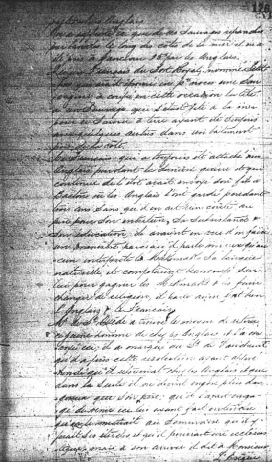 This research transcription  from LAC is the French version of the  translated to English 1722 French document that was used by Emma Lewis Coleman in 1925 for her book. The young Petitpas' first name was not mentioned . She thought Isidore Petitpas the young man was Barthélemy Petitpas