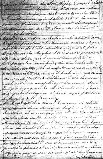 Hyperlinked small image (excerpt) to a larger page view at this Website of a document from microfilm dated October 17, 1722 - Monpetit's 1884 copy of Glackmeyer's 1845 copy of Brodhead's transcription. It was obtained from  LAC & is about one named Petitpas and his young son