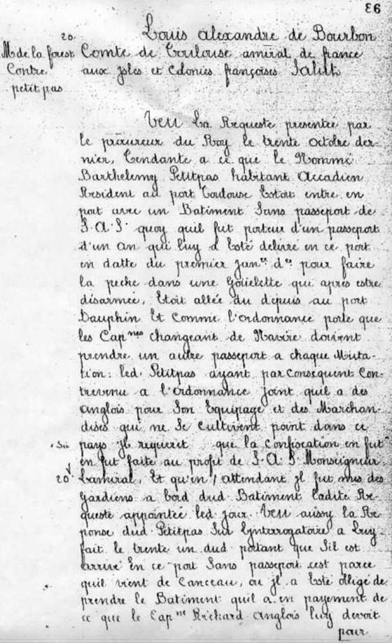 This research French Court document is dated November 4, 1721 and about Barthélemy Petitpas.