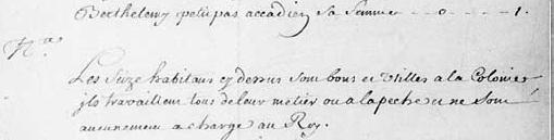 Hyperlinked excerpt of the 1717 census of the new colony of Île Royale  from an Online document at LAC about Petitpas, Barthélemy