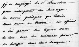 Hyperlinked excerpt from an Online document at LAC - Letter from François Bigot to the Minister about Barthélemy Petitpas the Interpreter for the Indians