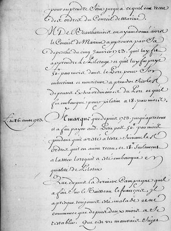 Hyperlinked excerpt of page 2 from an Online 1727 document from LAC about le nommé [the one named] Petitpas a son of an inhabitant from Acadie