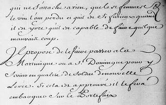 Hyperlinked excerpt of page 3 from an Online 1727 document from LAC about le nommé [the one named] Petitpas a son of an inhabitant from Acadie