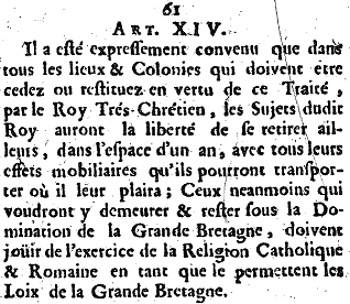 Hyperlinked excerpt from a French Online document at ECO of Article XIV from the 1713 Treaty of Utrecht